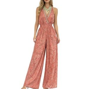 Boho Floral Halter Jumpsuit – Silky Feel Fabric – M/L